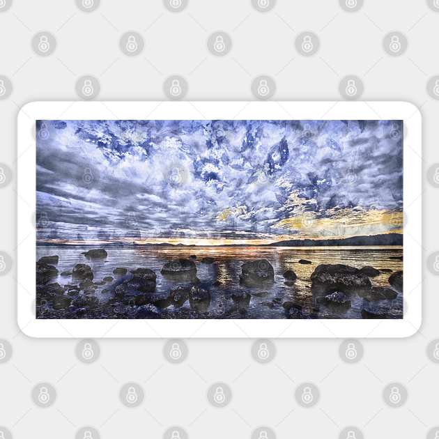 Rocky Rivers Cloudy Landscape HDR Abstract Photo Sketch Sticker by Aventi